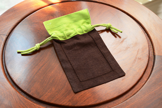 Hemstitch sachet bag, multi color, brown & hot green border